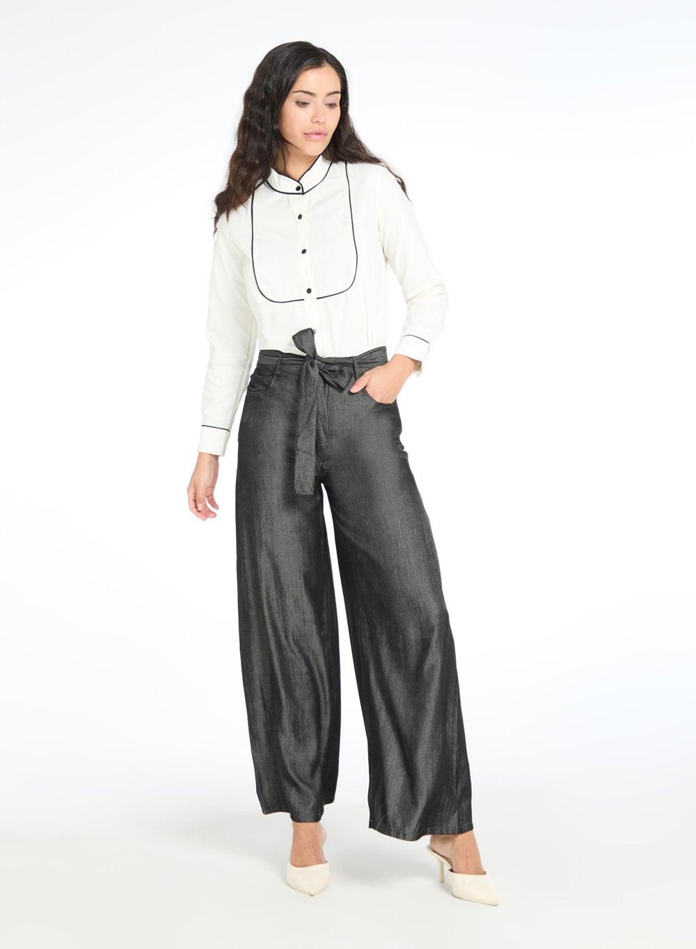 Belted Wide-Leg Paperbag Pants - Image 1