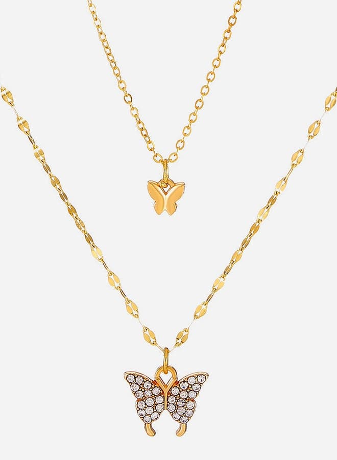 Rhinestone Butterfly Layered Pendant Necklace - Image 1