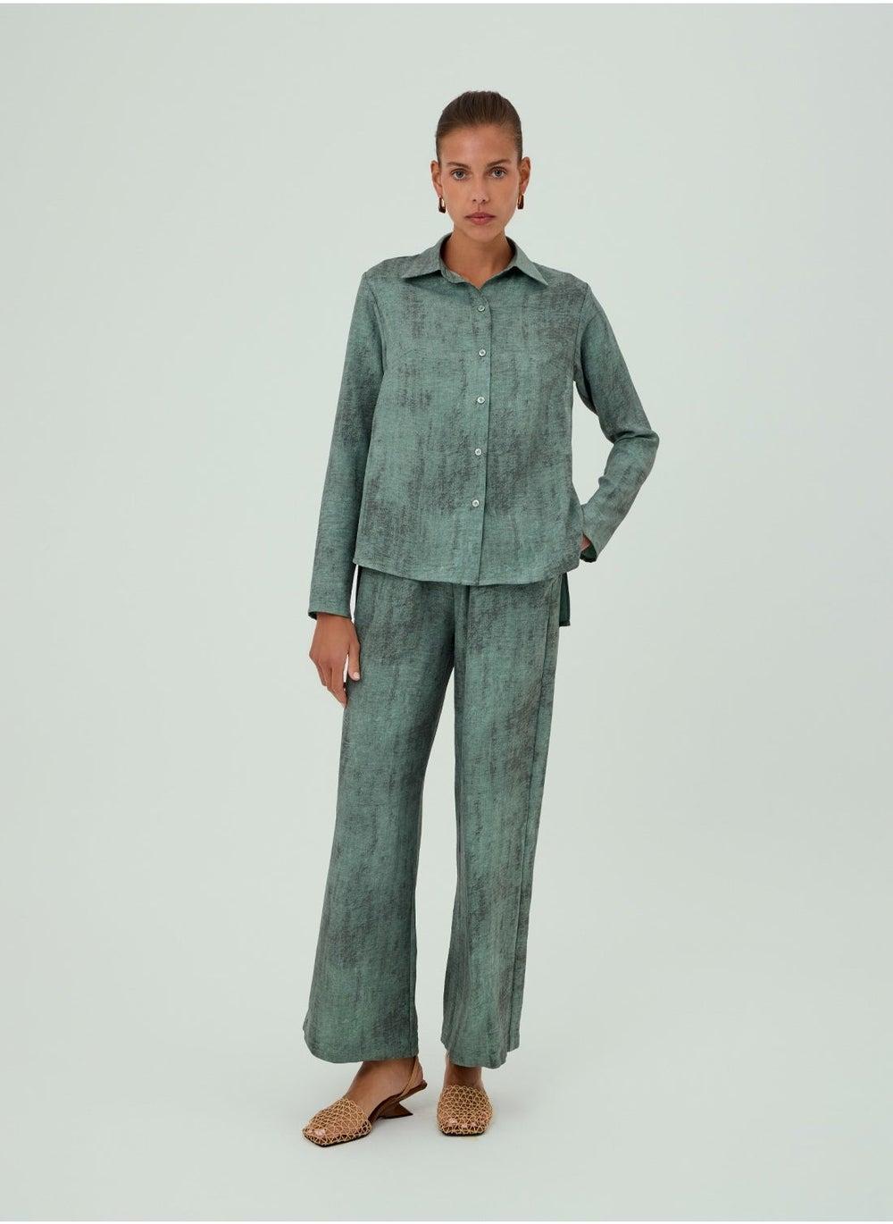 Yasra Brushstroke Relaxed Shirt and Wide-Leg Set - Image 1