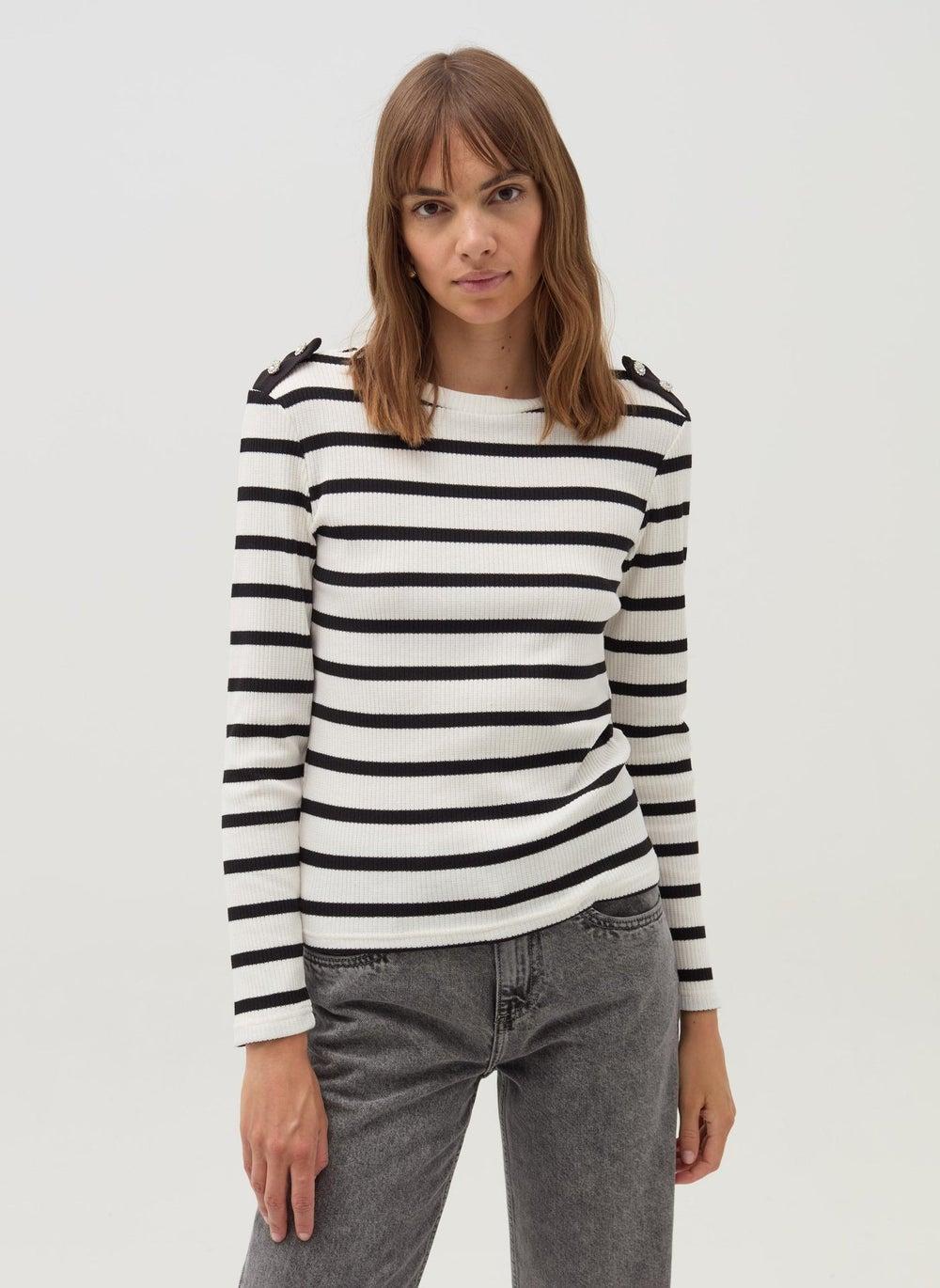 Long Sleeve T-Shirt with Jewel Button Details - Image 1