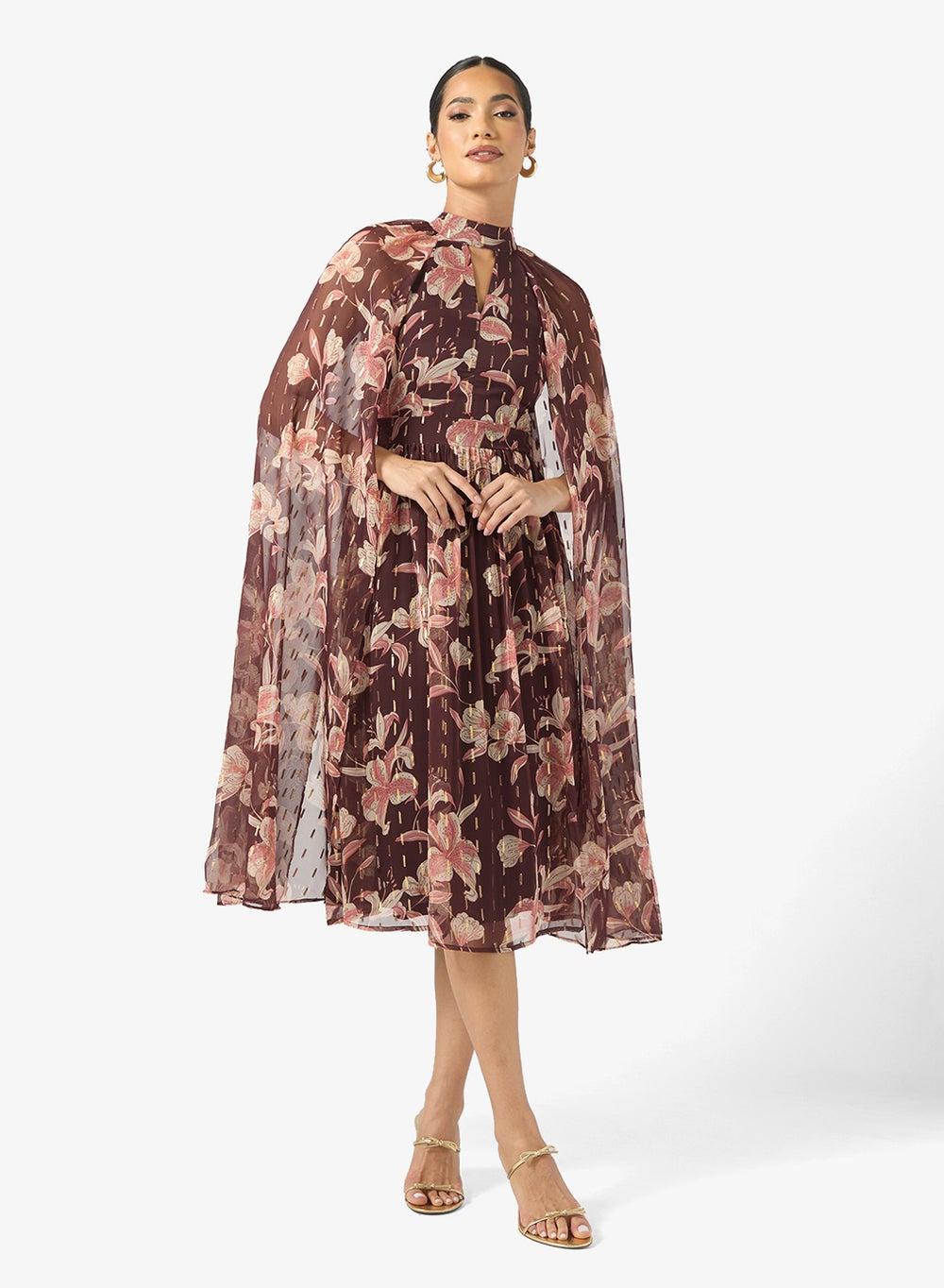 Bronwyn Printed Cape Sleeve Midi Dress - Image 1