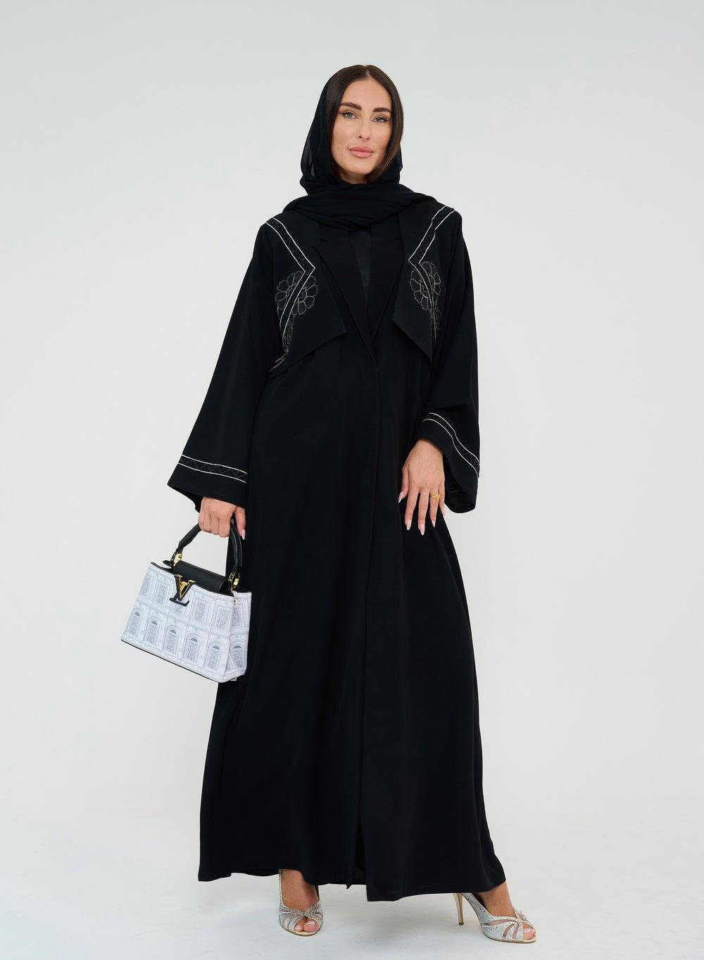 Black Open Abaya with Embroidery Jacket Design - Image 1