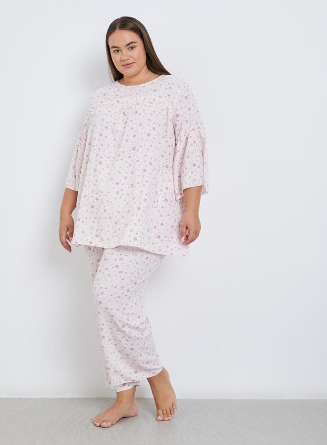 Styli Plus Ditsy Print Long Pyjama Set - Image 1