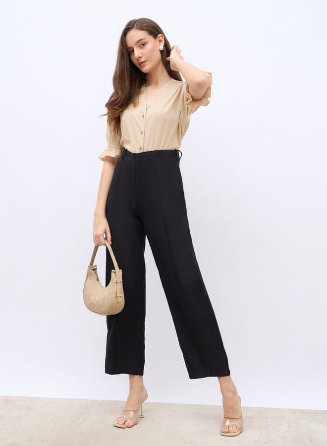 Solid Tapered Fit Pants with Pintuck Detail - Image 1
