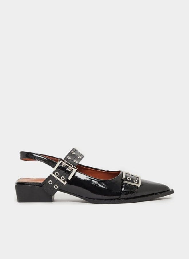 Belted Pointed Toe Block Heel Mules - Image 1