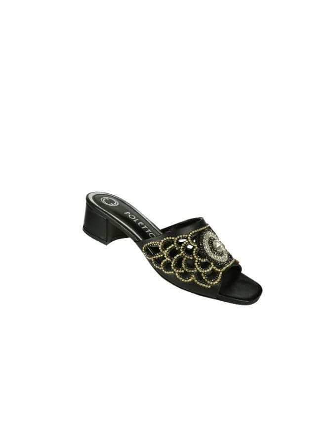 Poletto Ladies Block Heel 54412 C1400 Black Mules - Image 1