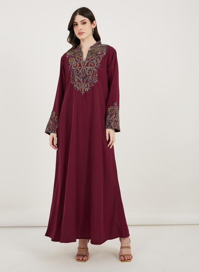 Multi Dori Work Notch Neck Kaftan - Image 1