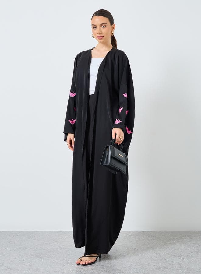 Embroidered Butterfly Open Front Abaya - Image 1