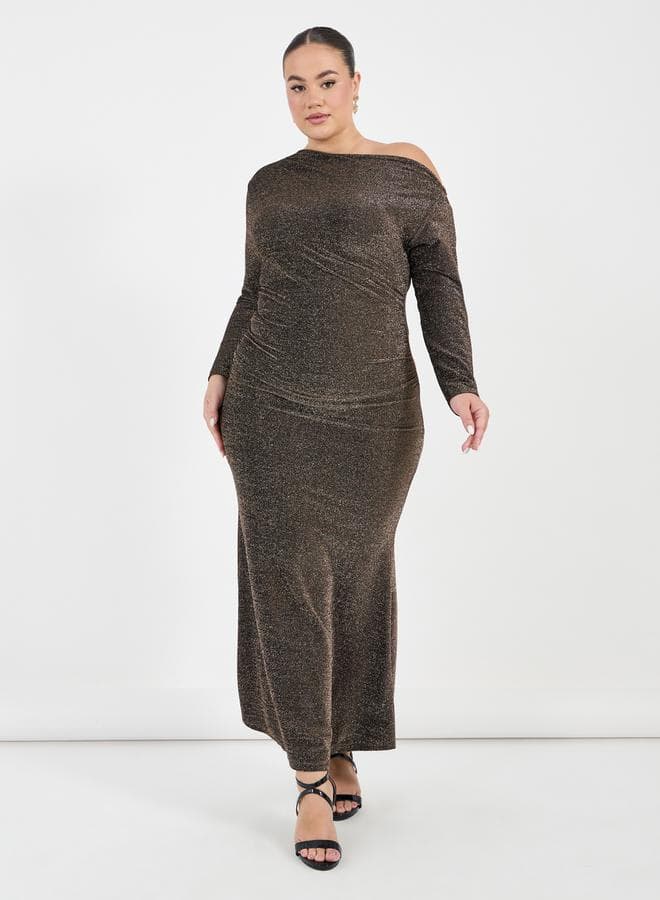 Dark Metallic One-Shoulder Maxi Dress - Image 1