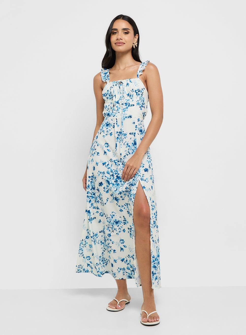 Strappy Corset Bodice Floral Maxi Sundress - Image 1