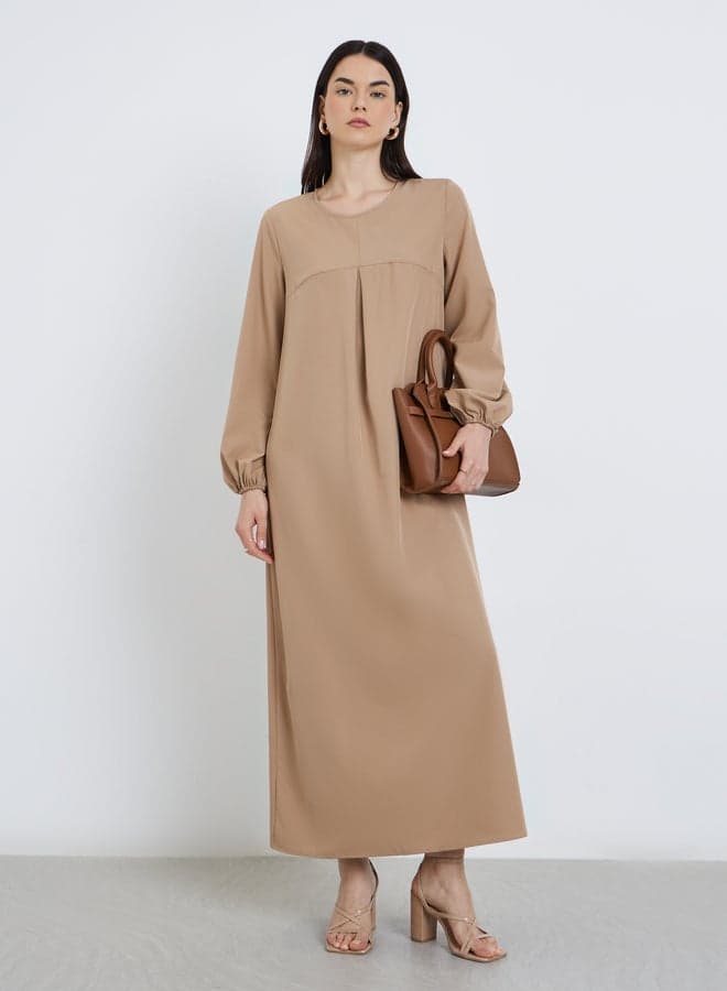 Solid Balloon Sleeve A-Line Maxi Dress - Image 1