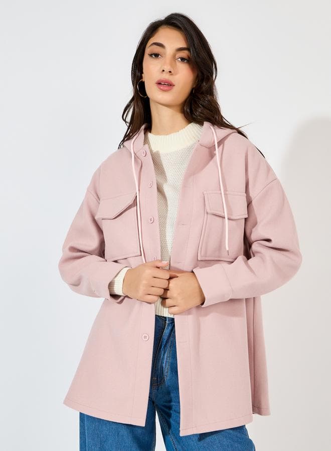 Oversized Longline Hooded Wool-Like Shacket - Image 1