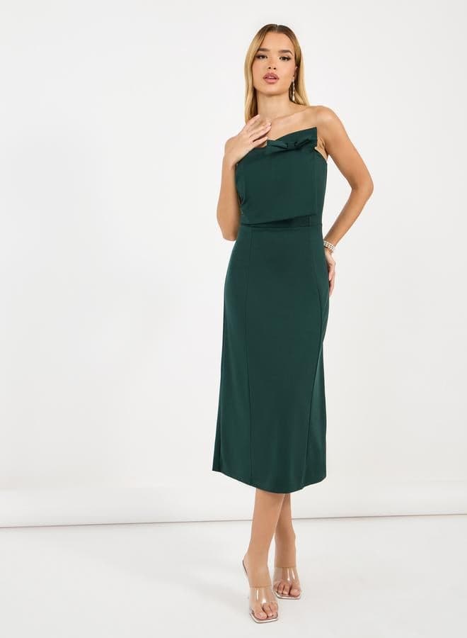 Emerald Bow Strapless Midi Dress - Image 1