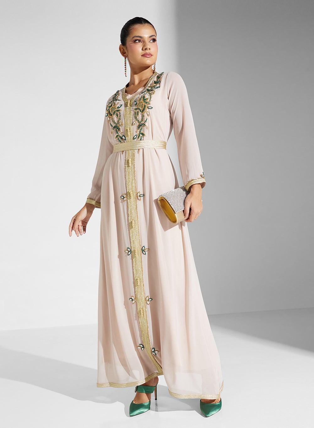 Beaded Chiffon Kaftan for Elegant Occasion Wear - Image 1