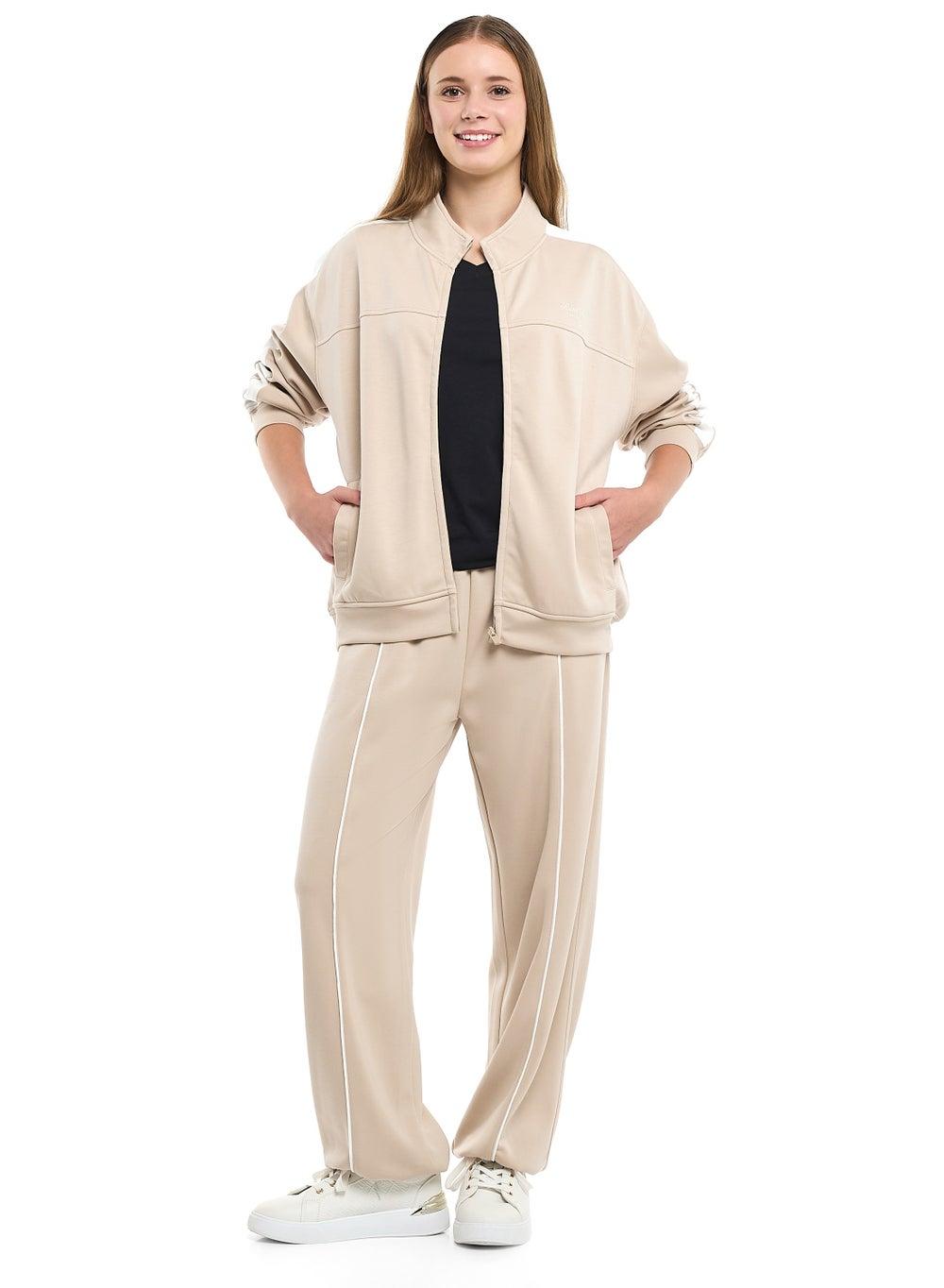 Beige Contrast-Stripe Zip-Up Track Set - Image 1
