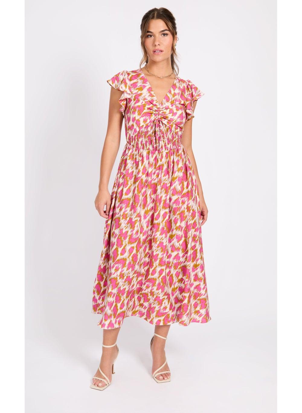 Printed Flutter Sleeve Midi Dress - Image 1