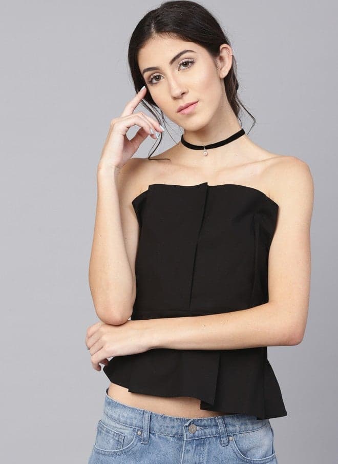 Black Solid Cotton Tube Top for Women - Image 1
