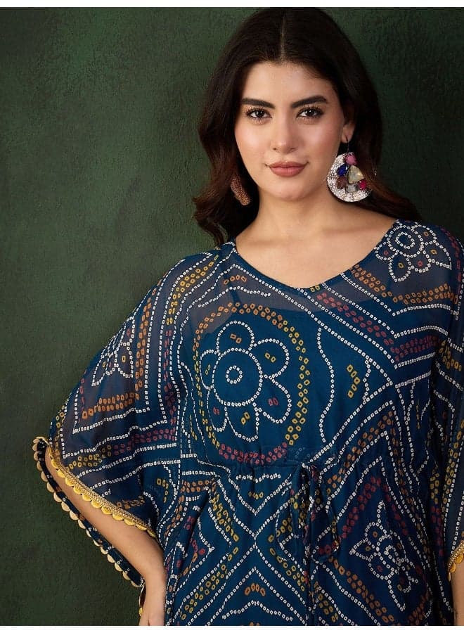 Indigo Bandhani Printed Viscose Kaftan - Image 1