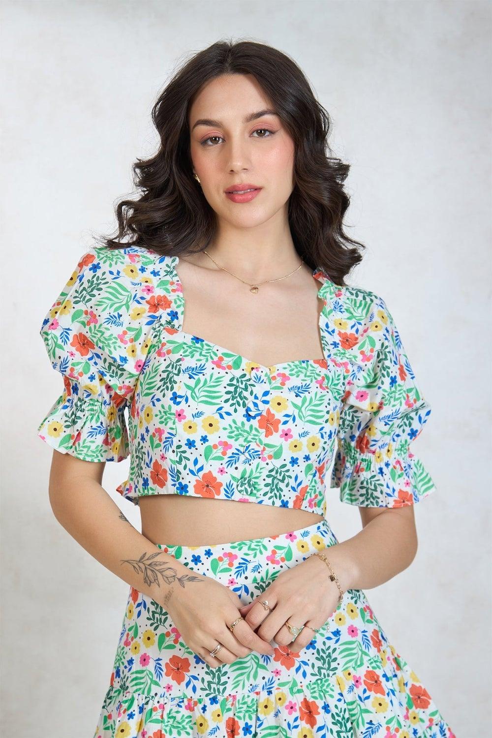 VIRGIO Vibrant Floral Cotton Crop Top - Image 1