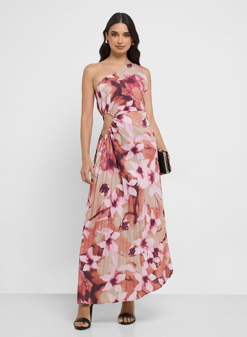 Floral One-Shoulder Maxi Dress with Side Cutout - Image 1