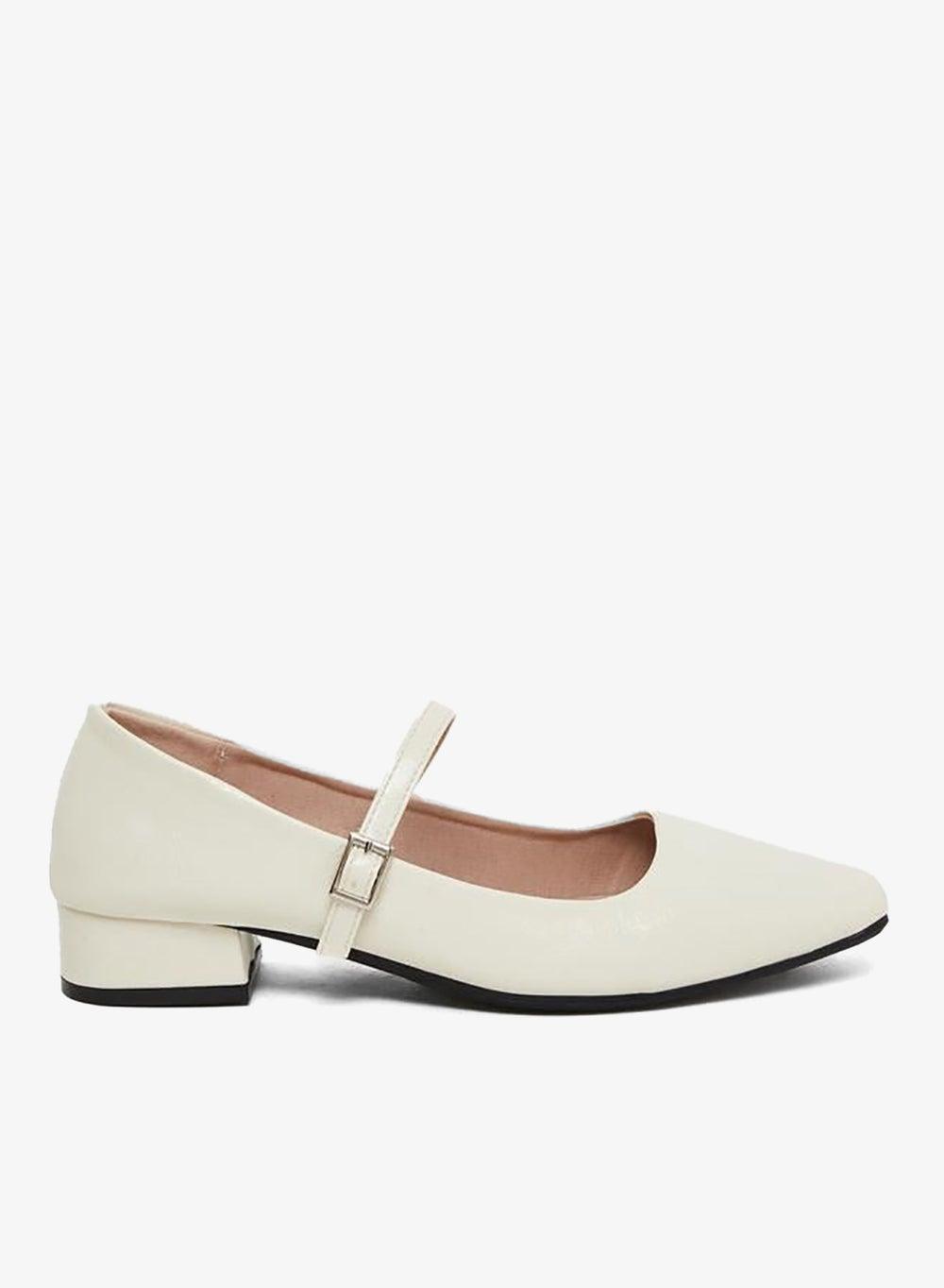 Take Two Beige Block Heel Mary Jane Flats - Image 1