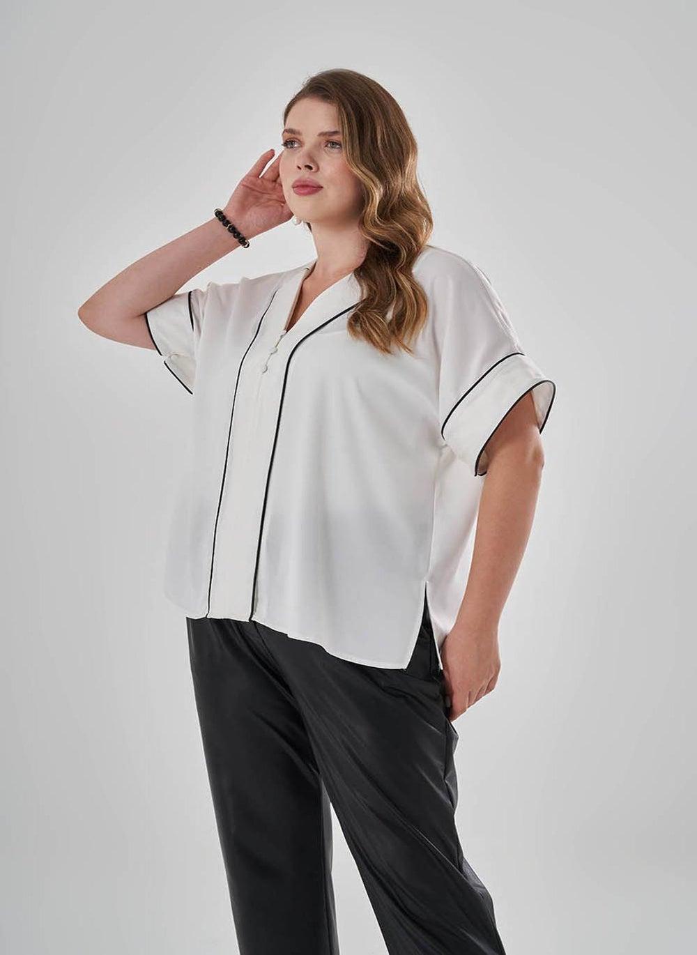 White Pıpıng Satin Shirt for Modest Styling - Image 1