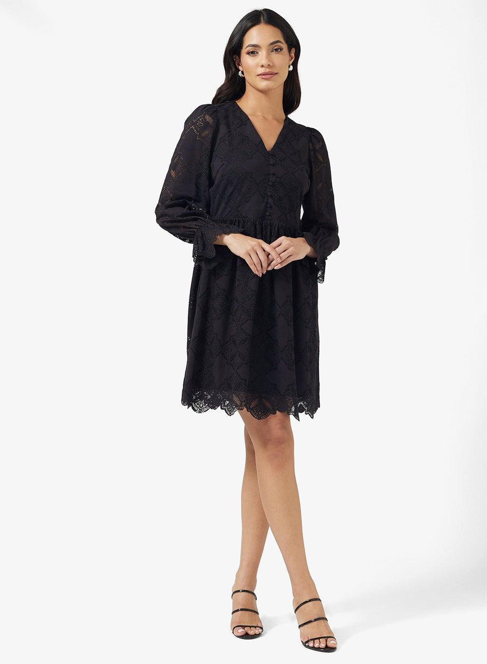 Lace Detail V Neck Mini Dress - Image 1