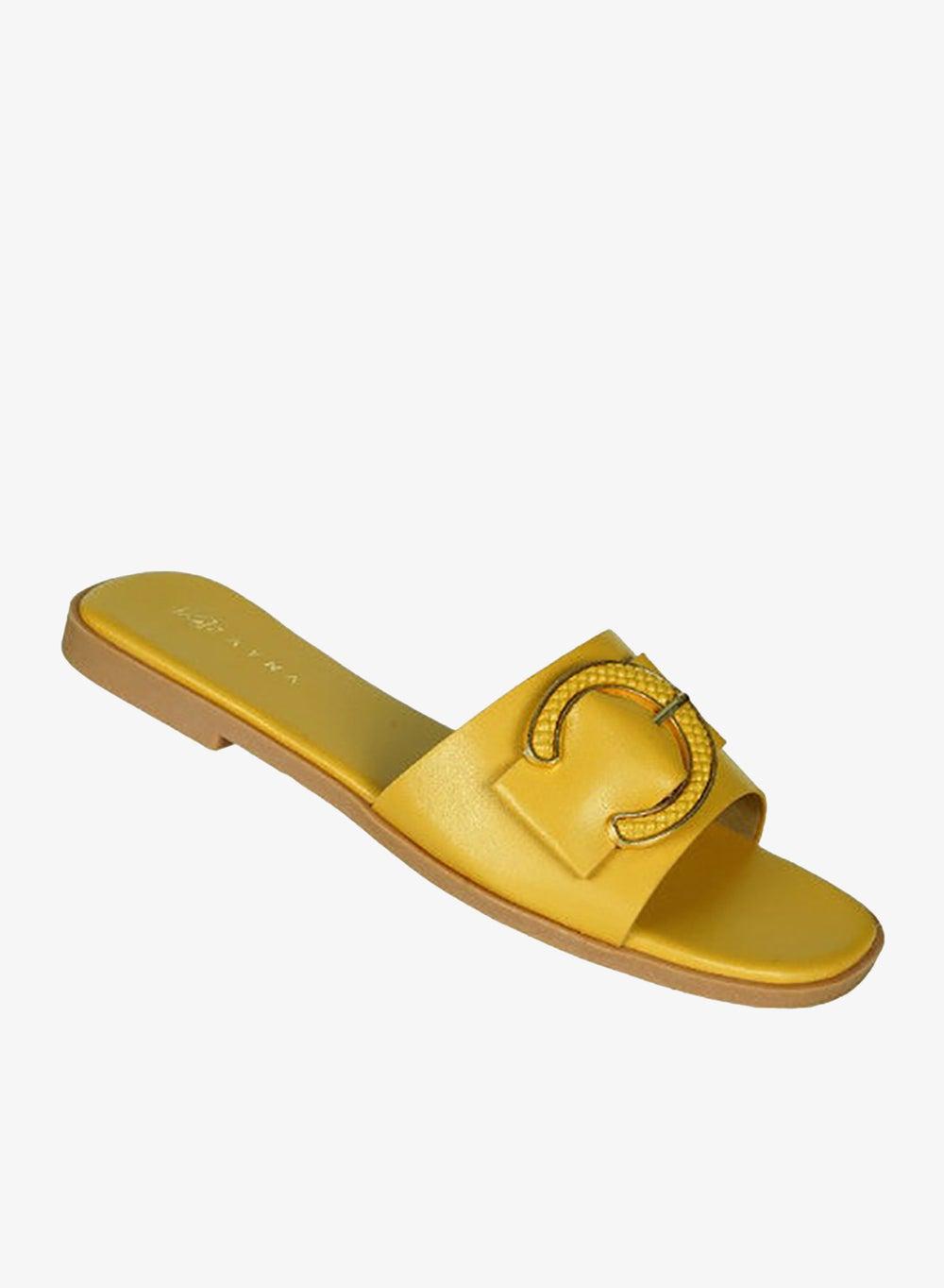 221-37 Zayna Ladies Round Toe Yellow Slides - Image 1