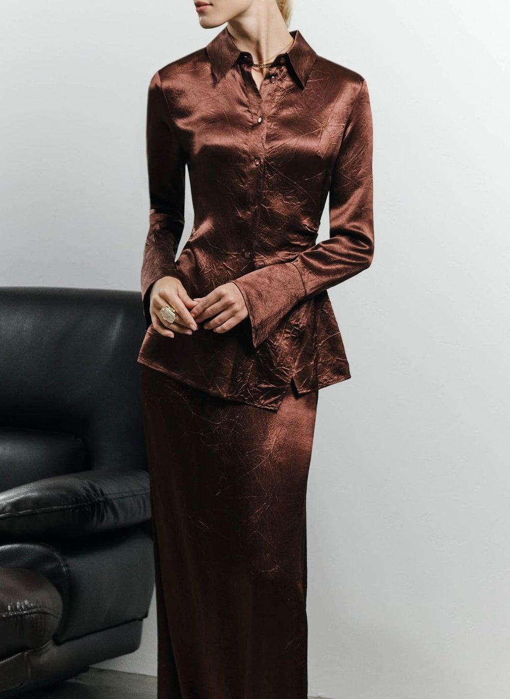 Crinkled-Effect Fitted Shirt with Triangle Collar - Image 1
