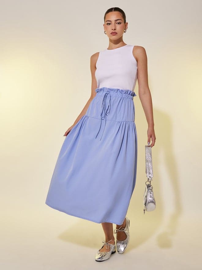 Lettuce Edge Waistband A-Line Midi Skirt - Image 1