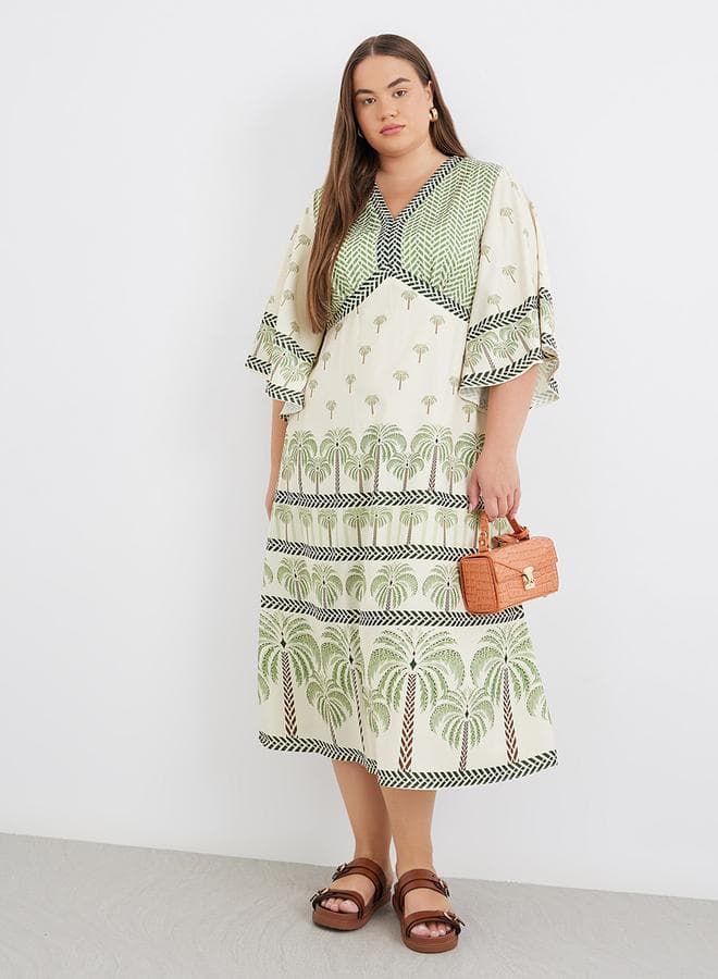 Plus Tropical Print Kaftan Midi Dress - Image 1