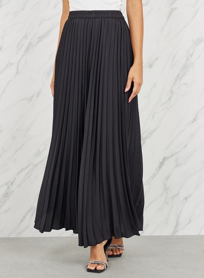 Satin Pleated A-Line Maxi Skirt - Image 1