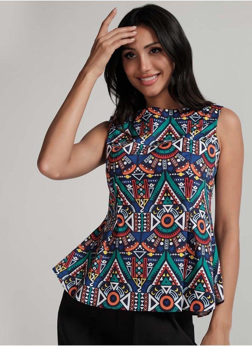 Sleeveless Printed Peplum Top for Women - Image 1