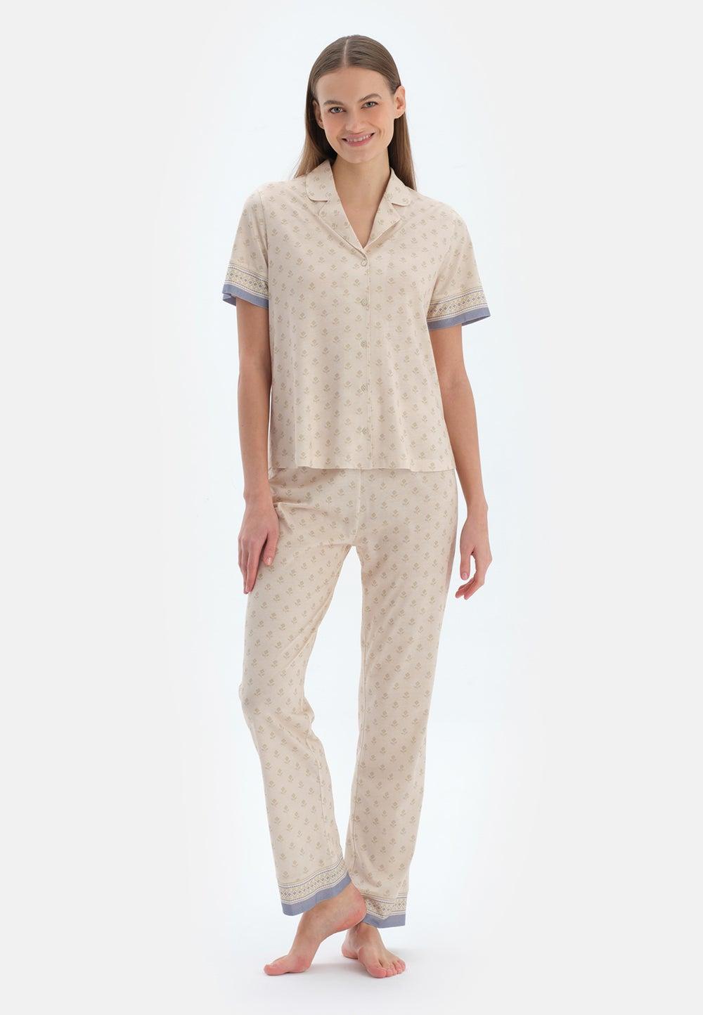 Floral Cotton Blend Classic Fit Pajama Shirt & Trousers - Image 1