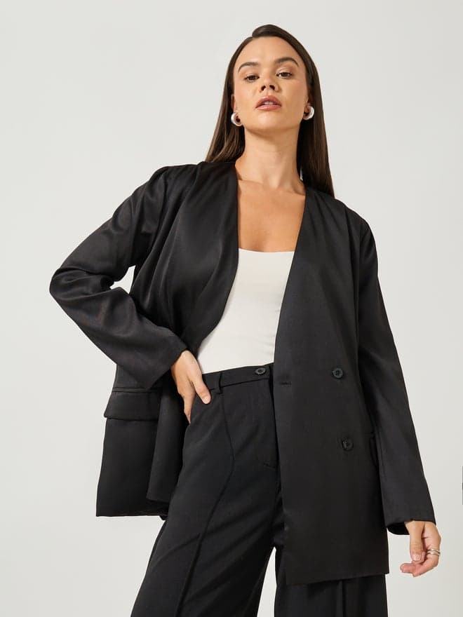 Solid Regular Fit Double Breasted Blazer - Image 1