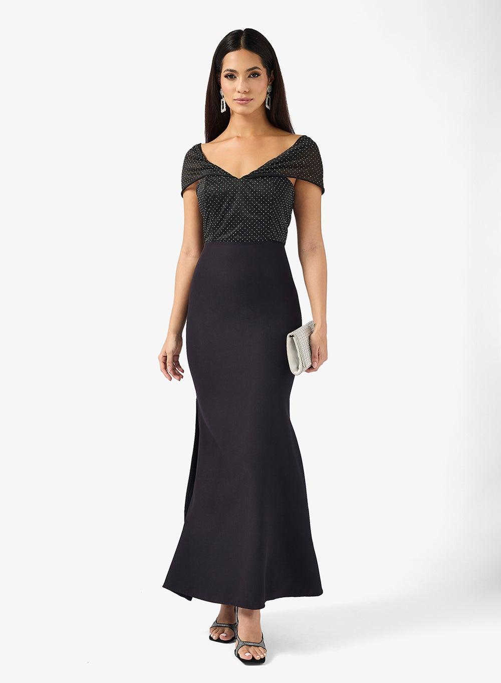 Off Shoulder Slit Maxi Dress - Image 1