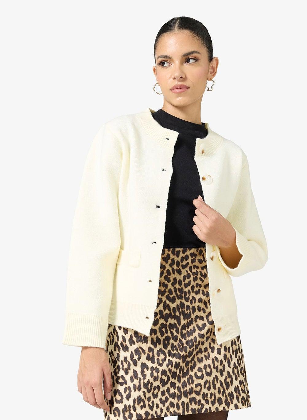 Button Up Wool Blend Structured Cardigan - Image 1