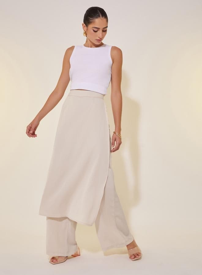 Solid 2in1 Layered Wide Leg Pants - Image 1