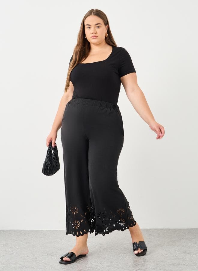 Plus Wide Leg Pants with Cut-Out Hem - Image 1