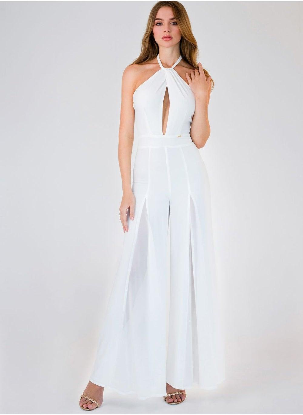 Key Hole Wide Leg Halter Jumpsuit - Image 1