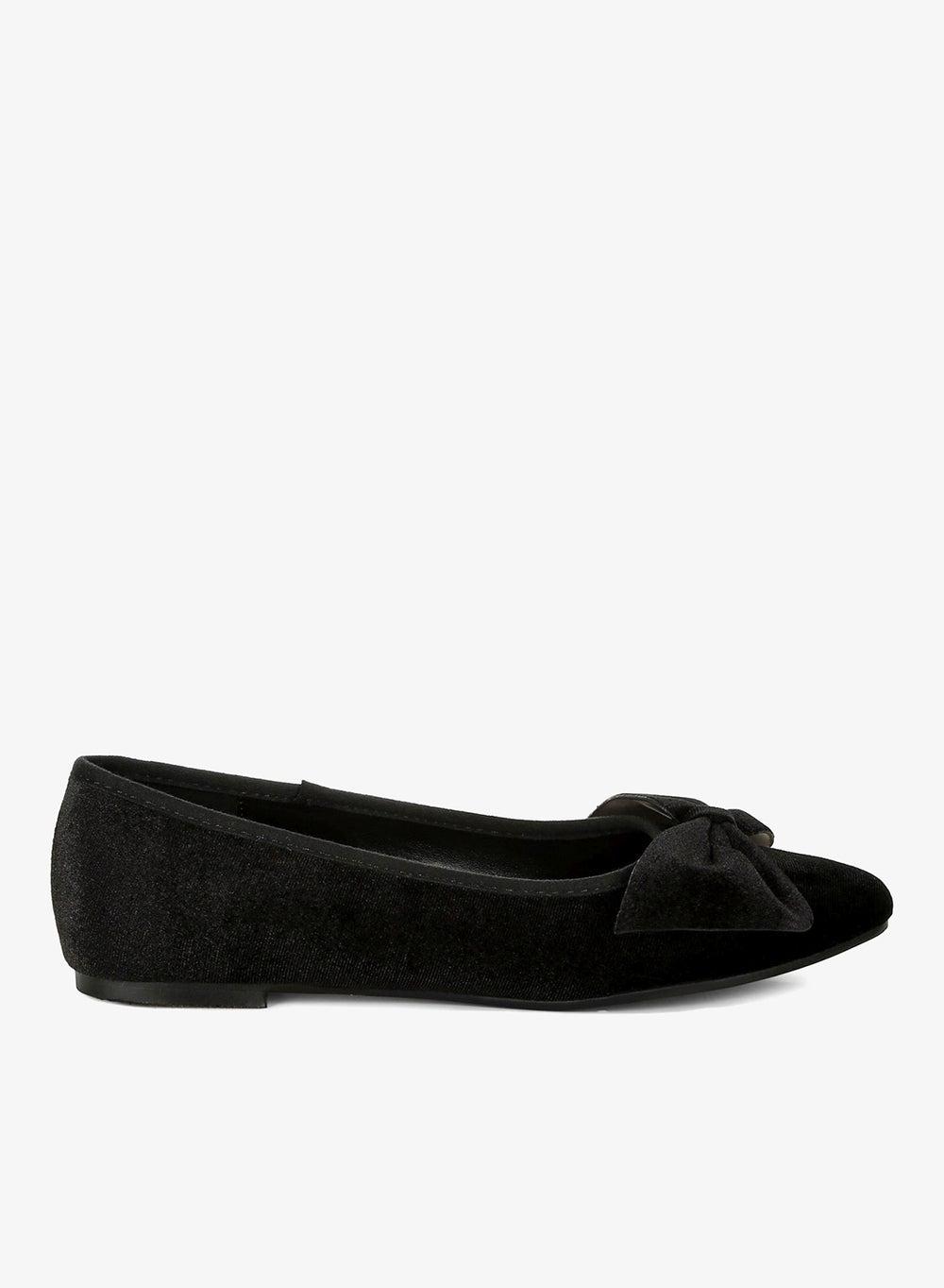 Black Velvet Bow Ballet Flats - Image 1