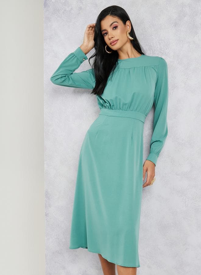 Styli Pleated Front Long Sleeve Midi Dress - Image 1