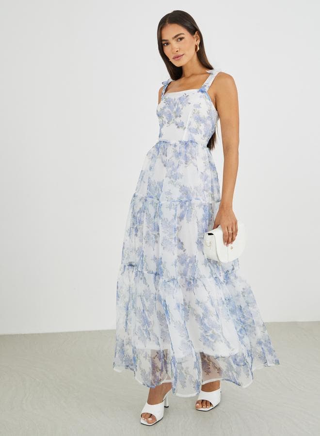 Floral Tiered White Maxi Dress - Image 1
