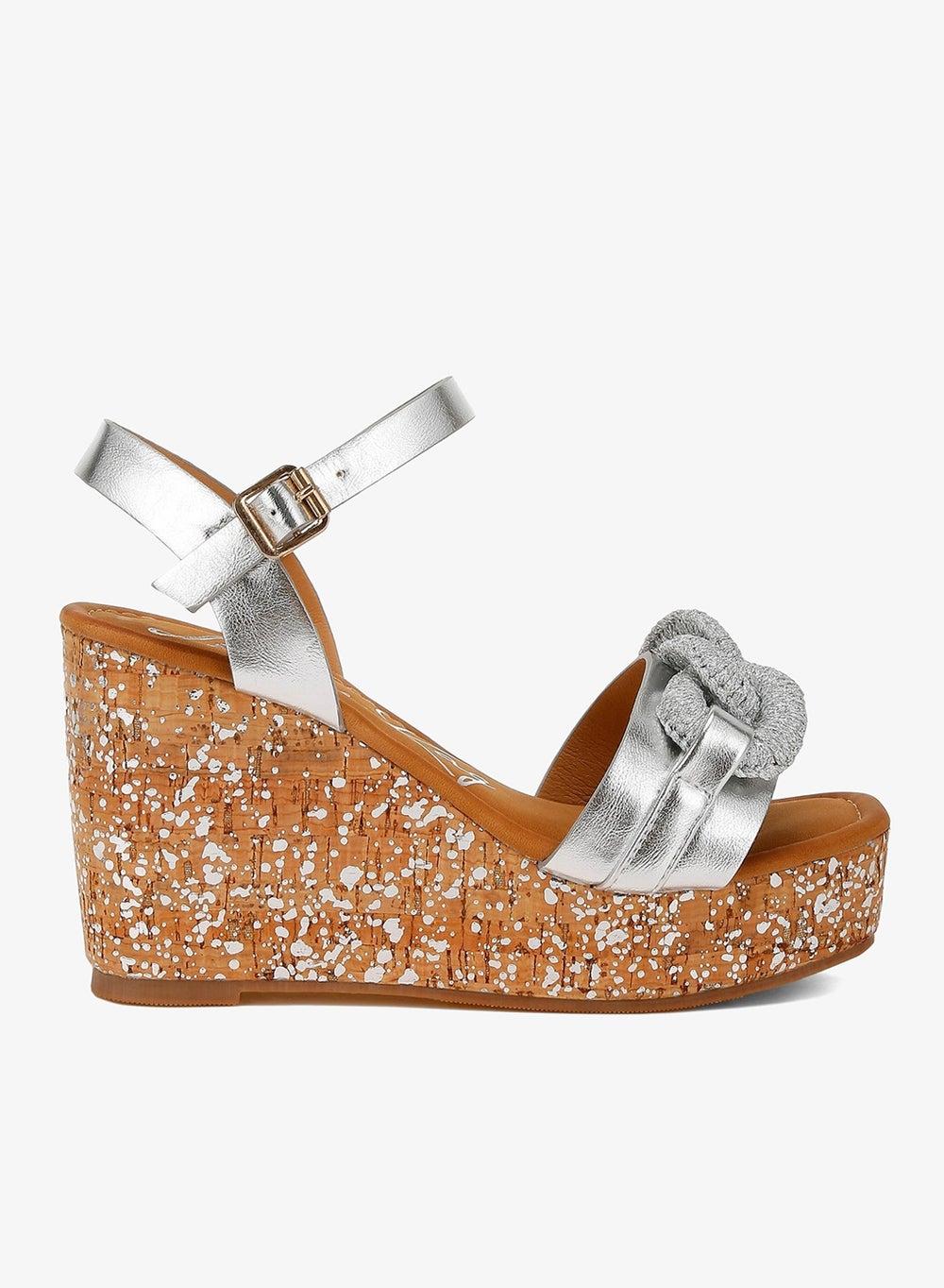 Silver Chain Link Detail Wedge Sandals - Image 1