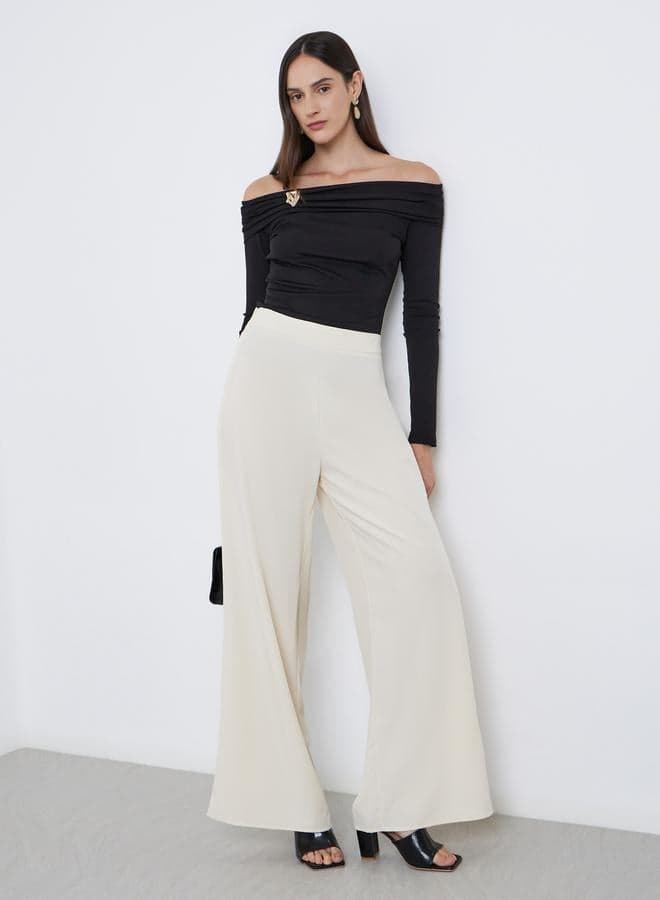 Cream Wide Leg Trousers for Women - Image 1