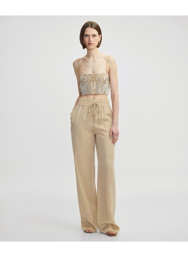 Wide-Leg Linen-Blend Trousers With Double Waistband - Image 1