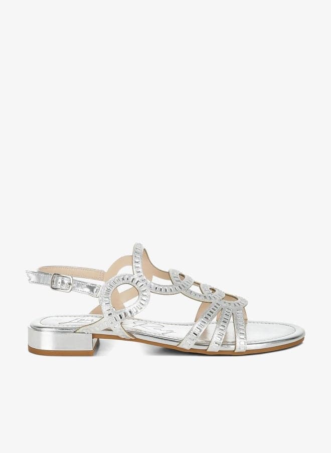 Silver Cut Out Rhinestone Flat Sandals SH4962 - Image 1