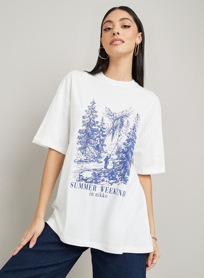 Oversized Graphic Print Longline T-Shirt - Image 1