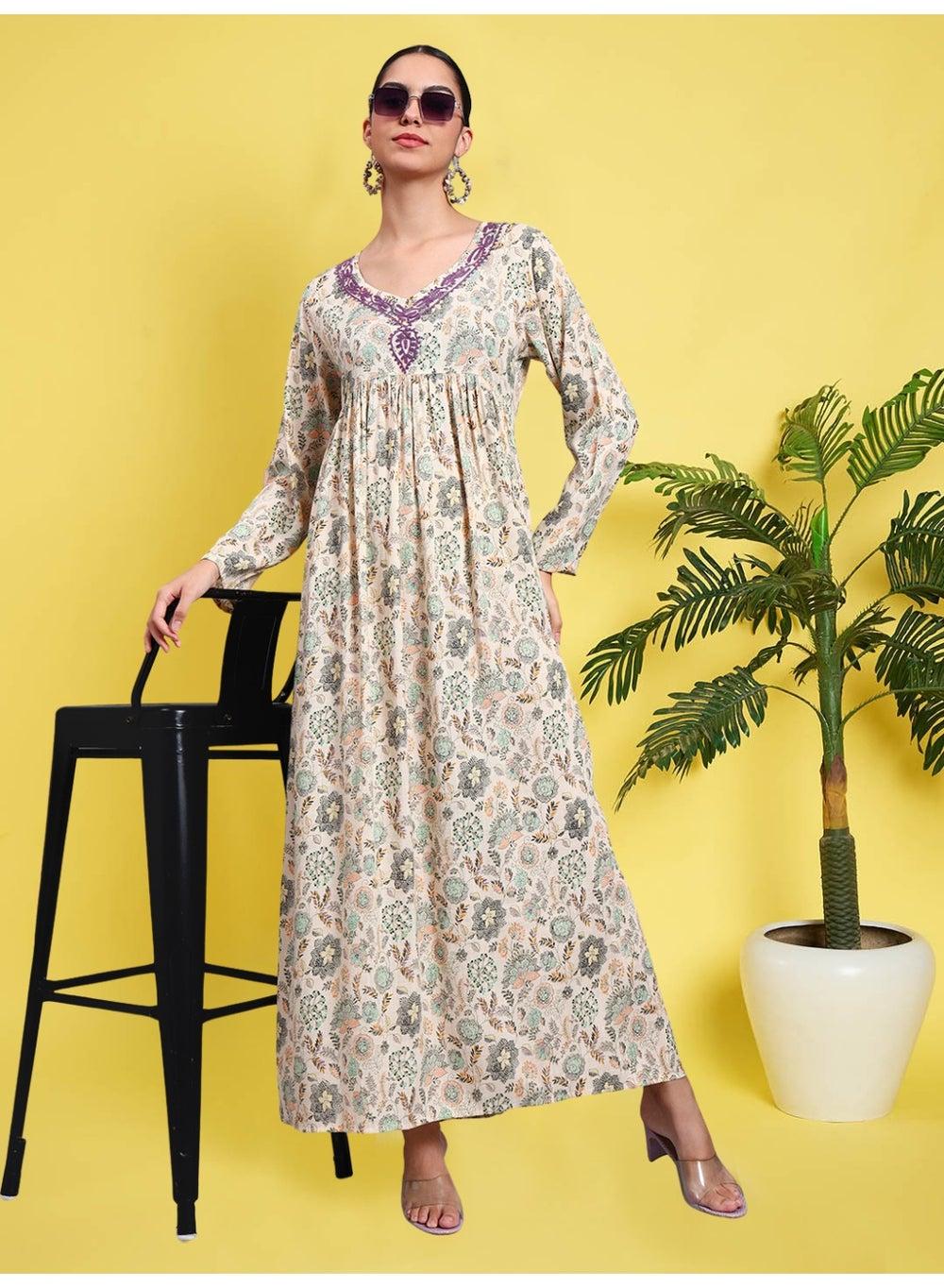 Women's Rayon Jalabiya with Embroidered Neck AL4067 - Image 1