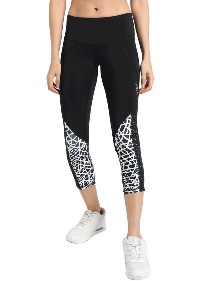 Women's Mid-Waisted Cropped Leggings with Laser-Cut Detail - Image 1